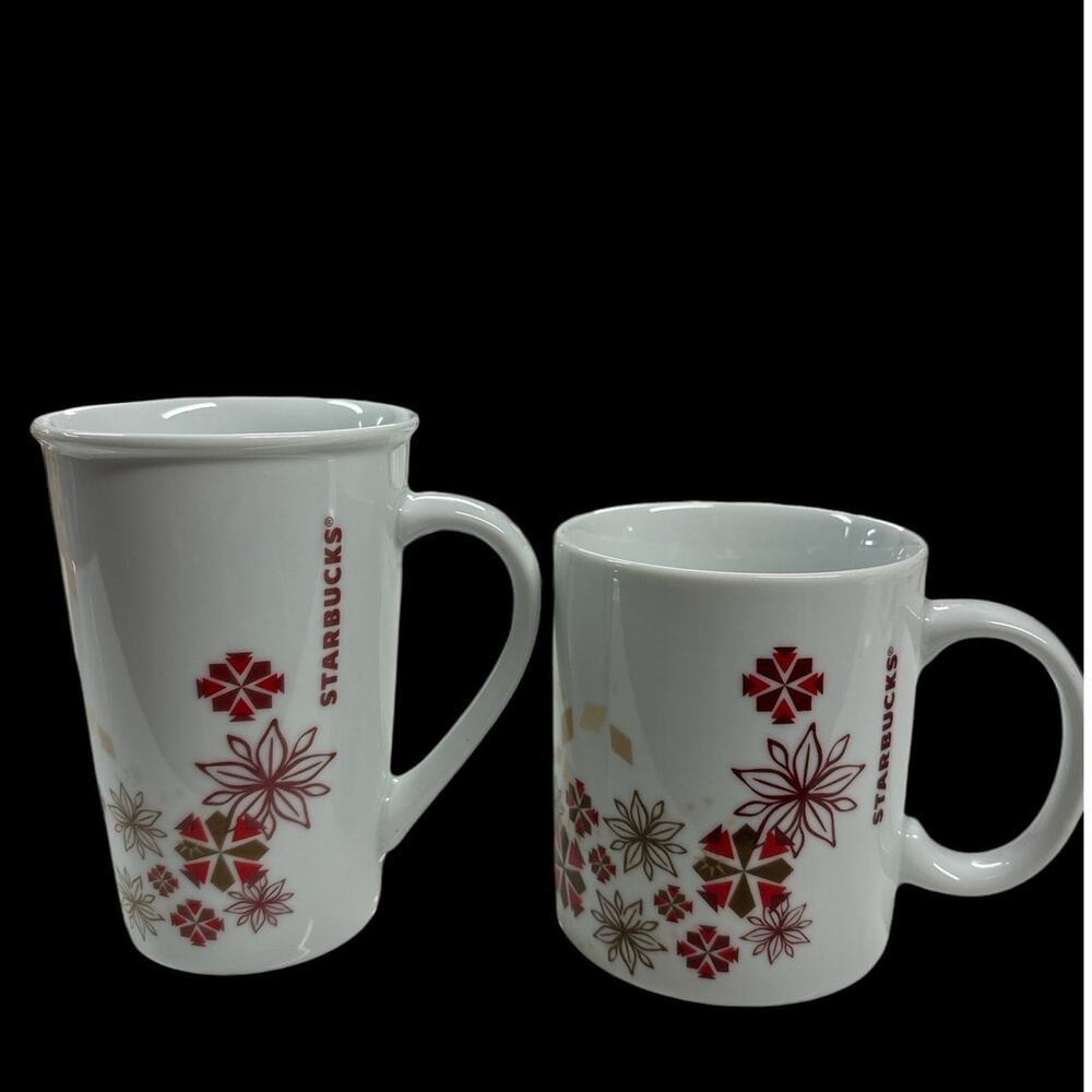 STARBUCKS Christmas 2013 Holiday‎ Red Snowflakes Coffee Mugs Cups